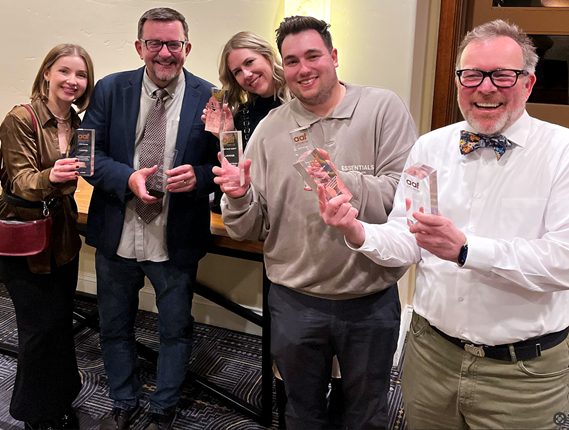 Kylie Sime, Bob Case, Jenn Monroy, Zachary Pothaff and Randy Shultz celebrate LAVIDGE honors at the 2024 Phoenix Ad Club ADDY awards.